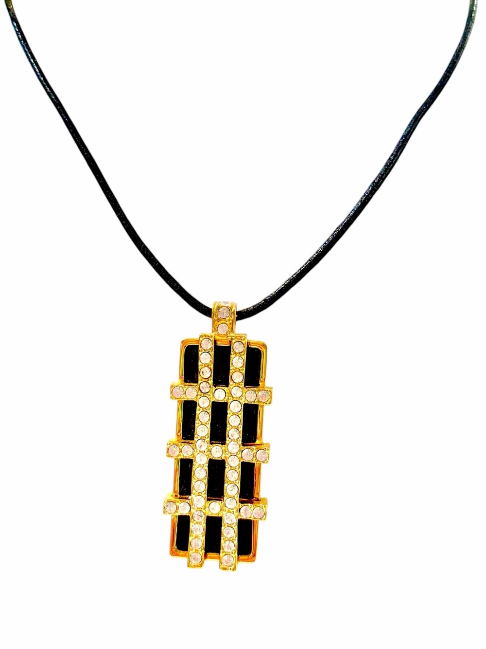 Vintage 1980s Swarovski SJC Grid Pendant Necklace - MINT